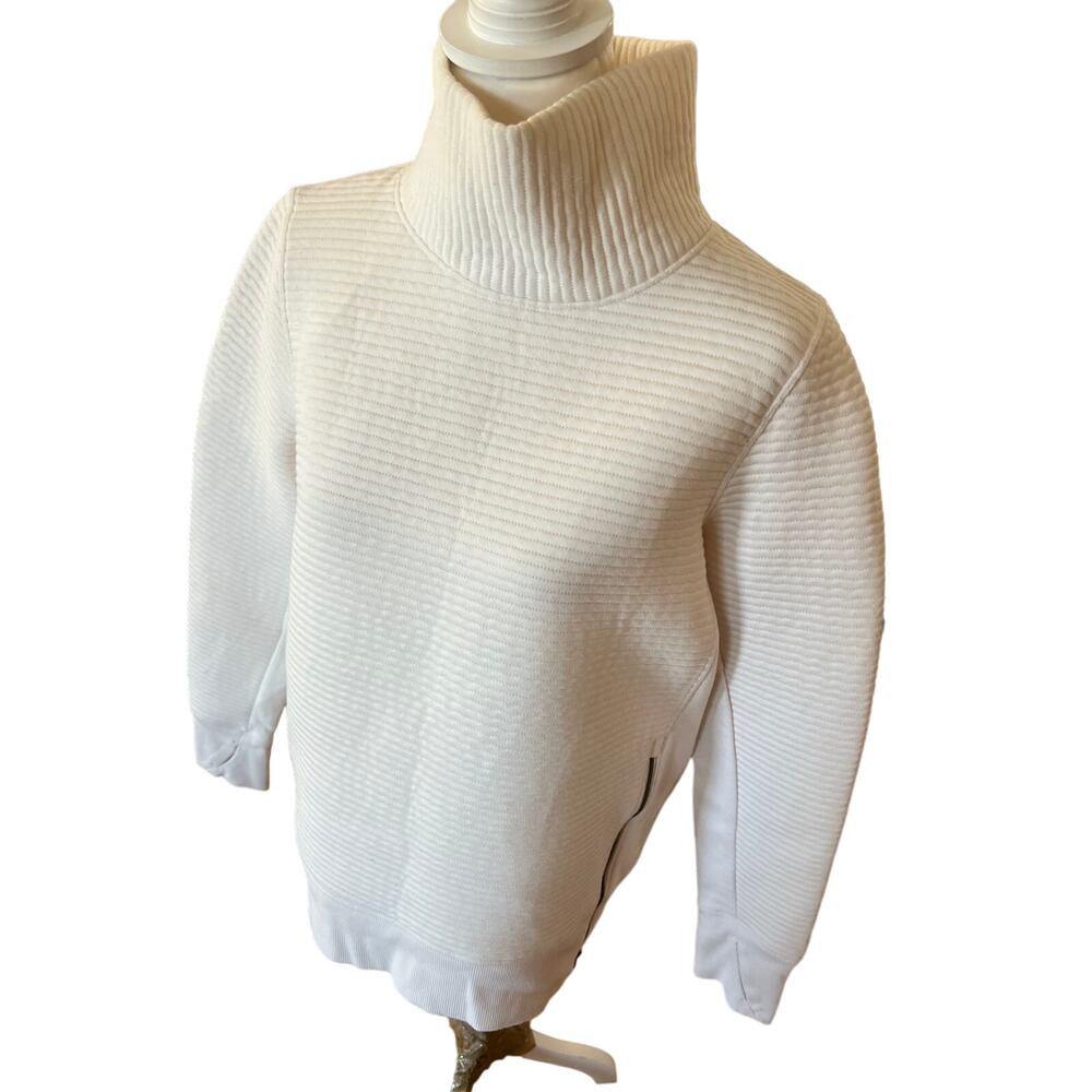 all in motion womens medium cream textured turtleneck pullover sweatshirt - Picture 4 of 9